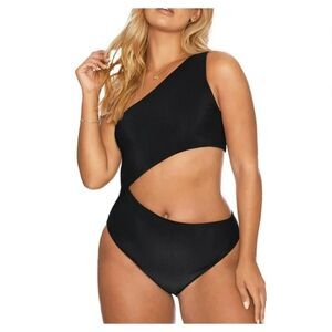 NWOT Women's Large One Piece Ribbed Cold Shoulder Swimsuit Sexy Bathing Suit